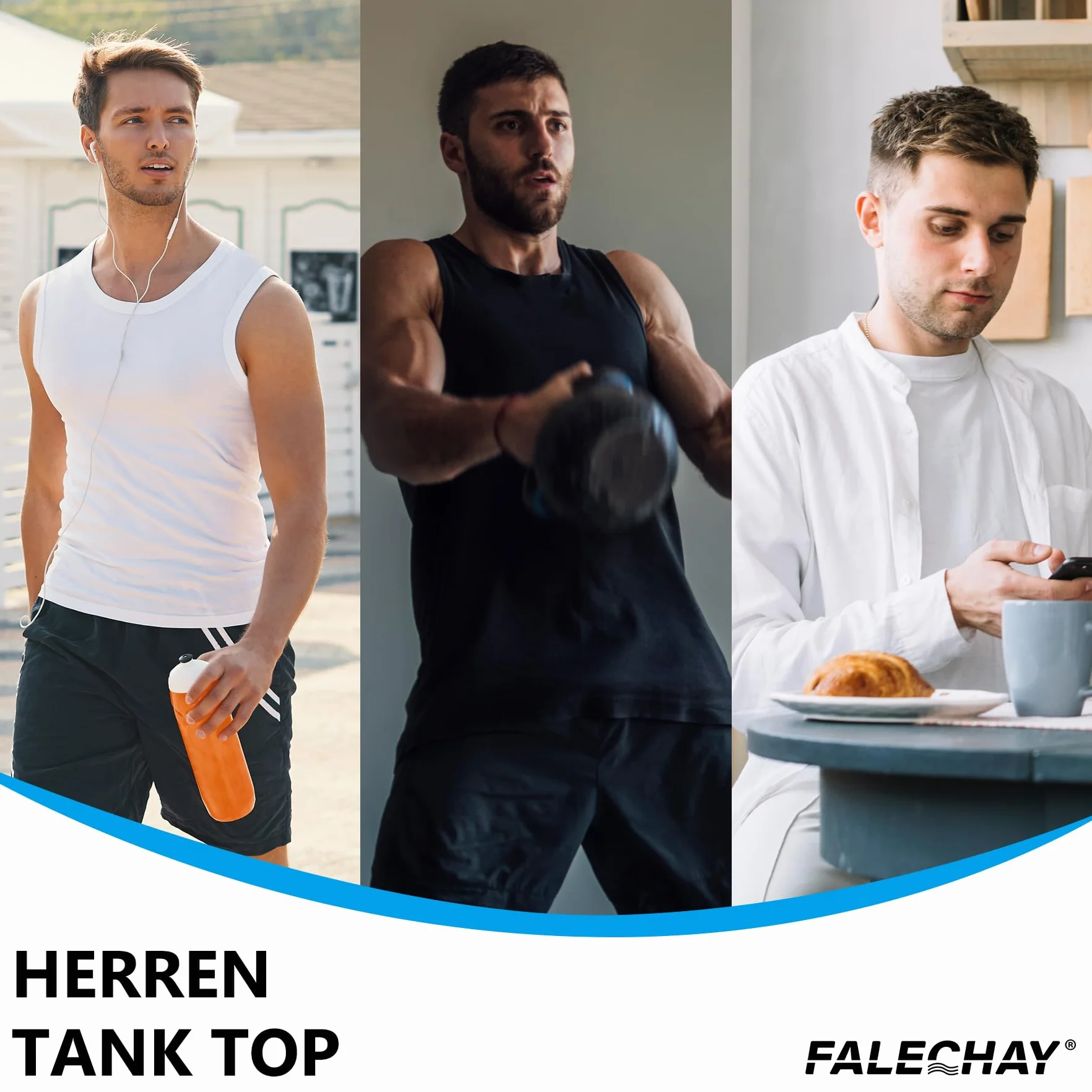 Falechay 3er Pack Unterhemd Herren 100% Gekämmte Baumwolle Tank Top Herren Ärmelloses Unterhemden