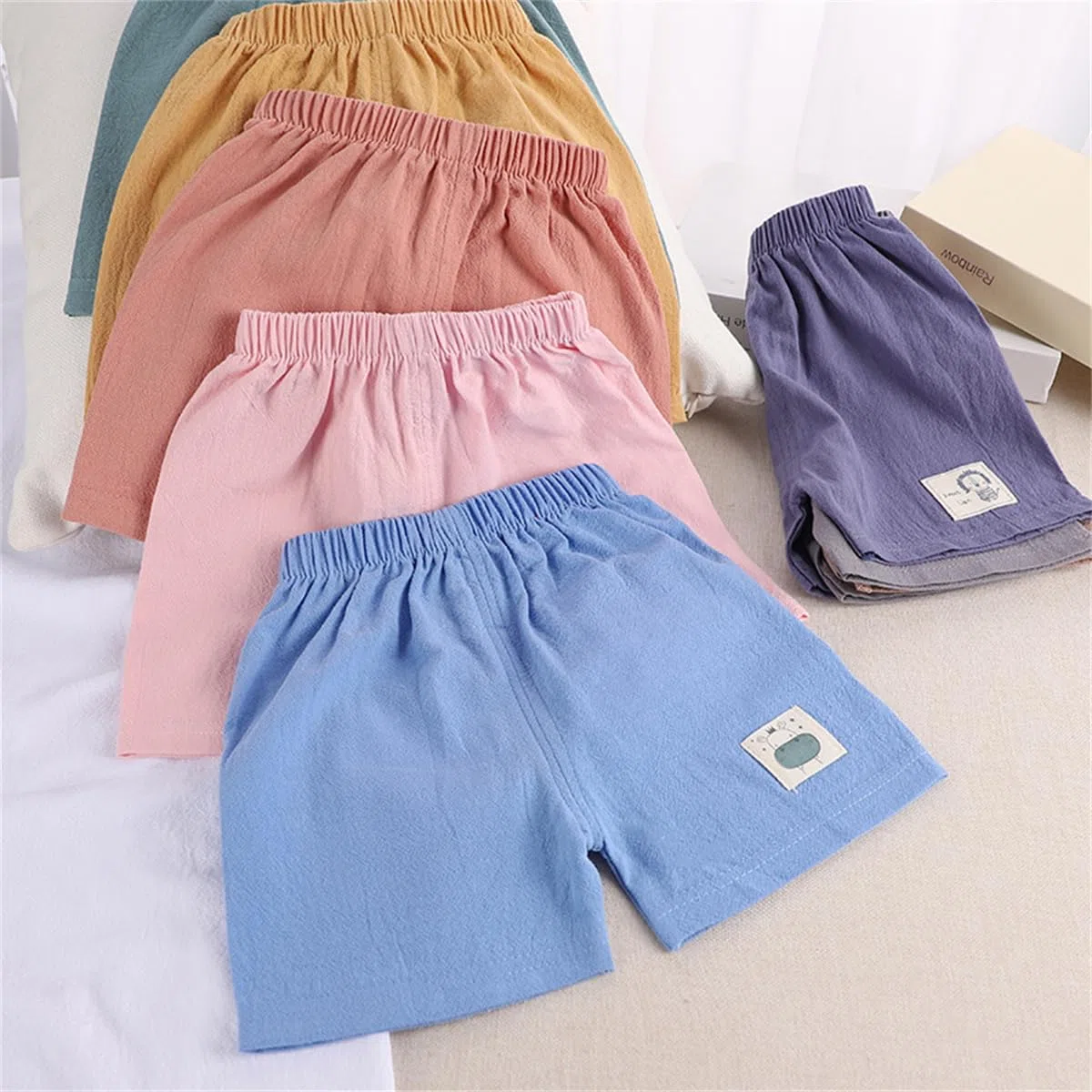 4er-Pack Baby Kinder Mädchen Jungen Shorts Baumwolle Leinen Sommer Kurze Hosen 6 Monate-5 Jahre Leichte Atmungsaktive Sommerhose Einfarbige Lässige Kurze Hosen Gr. 74/80/86/98/104/116