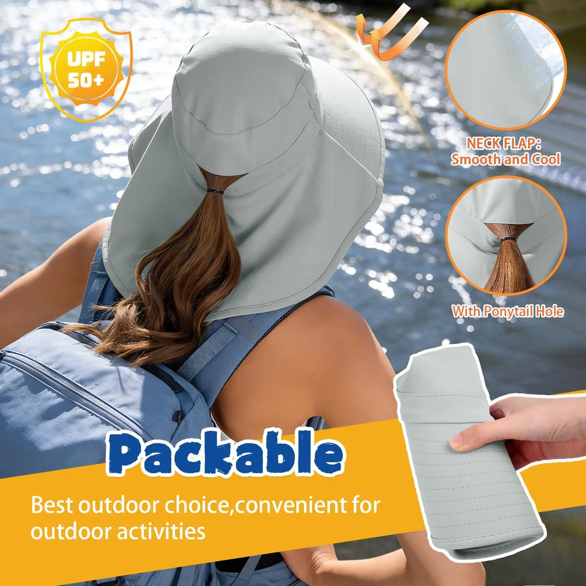 Sonnenhut Damen UV Schutz Sommerhut mit Nackenschutz Fischerhut Breiter Krempe für Frauen Gärtner Hut,Outdoor Hut,Safari Hut Wanderhut