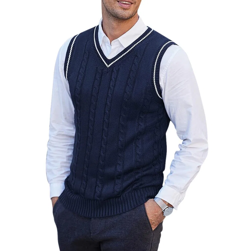 Herren Ärmellose Strickweste Business Pullunder Anzugweste Lässig V-Ausschnitt Pulloverweste Sleeveless Gestrickt Pullover für Männer Strick Weste
