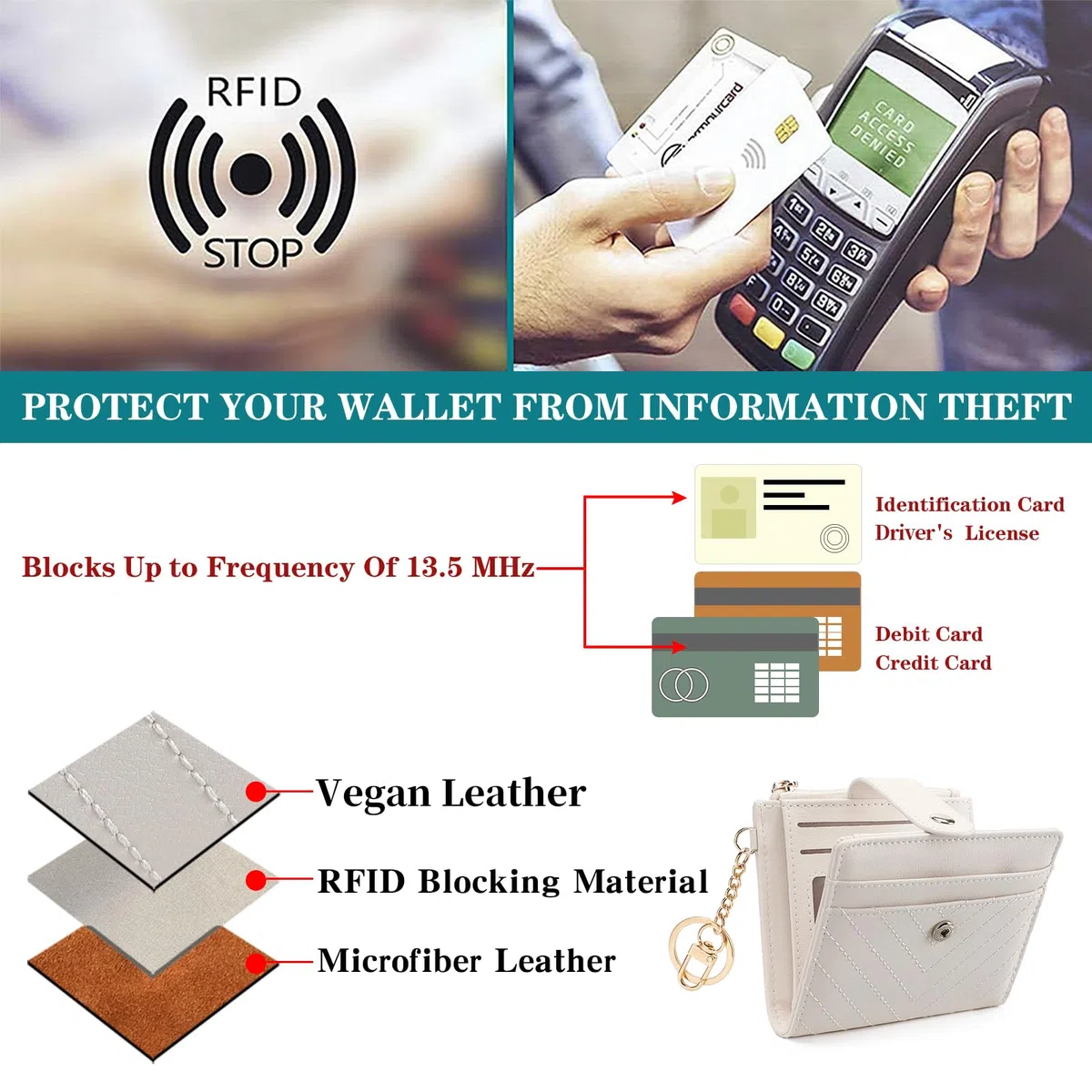 GAEKEAO Geldbörse Damen, Leder Portmonee mit RFID Blockierung, Portemonnaie Damen Klein, Mini Geldbeutel mit Zipper Münzfach Kartenfächer Slim Wallet