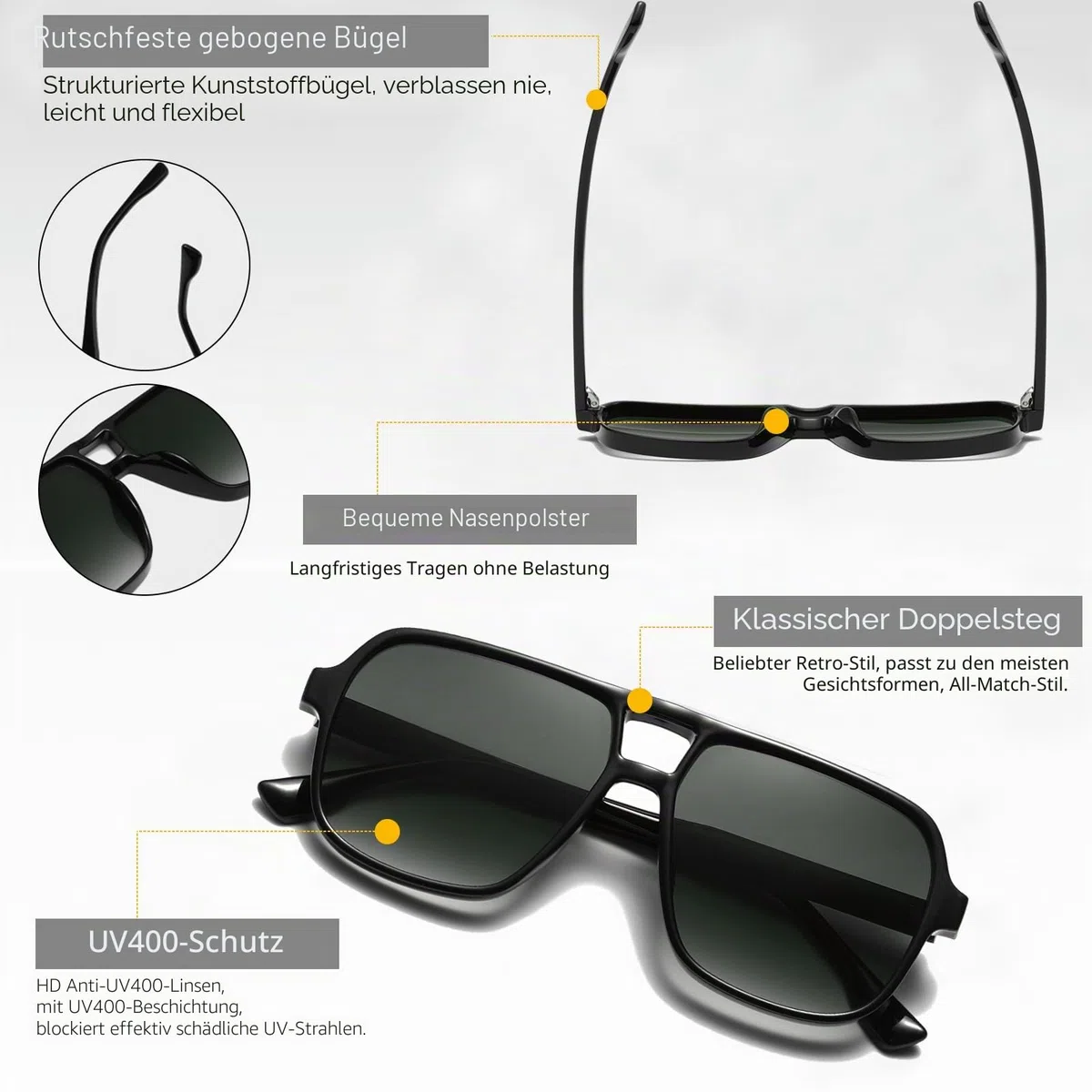 Long Keeper Retro Pilot Sonnenbrille Pilotenbrille Herren Damen Quadratisch Sonnenbrille Groß 70er Klassisch Eckige Pilot Retro Brille UV400