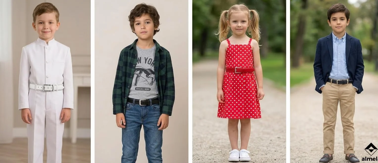 almela - Jungen Gürtel - Kinder - Kommunion - Rindsleder - 2,5 cm breit - Leder - 25mm - Kindergürtel - Jungengürtel - Kürzbar - Child belt