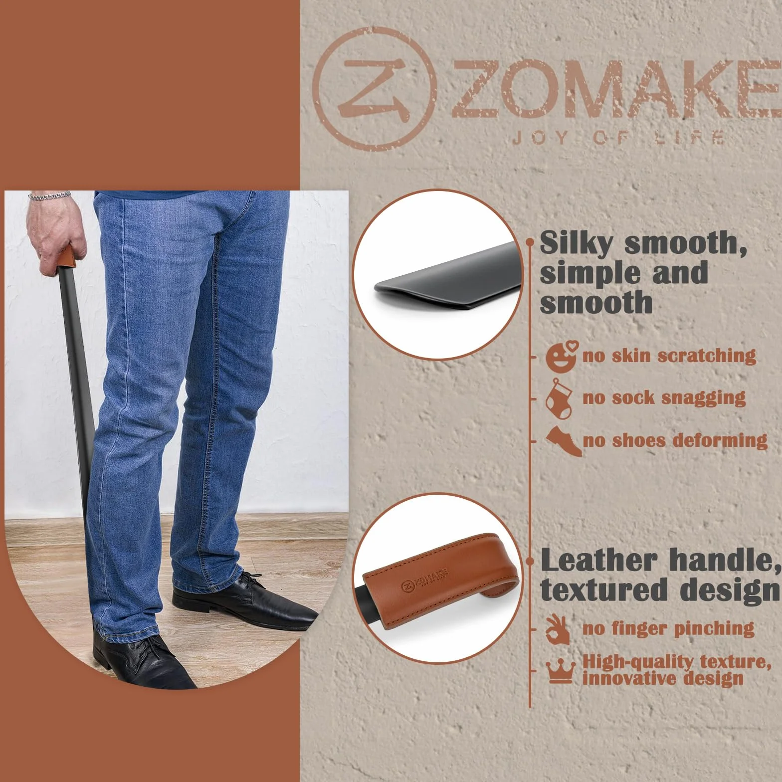 ZOMAKE Schuhlöffel Lang 72cm Schuhanzieher Langer Metall,Schulöffel Schwarz Extra Lange Stabil(1er Schwarz A)