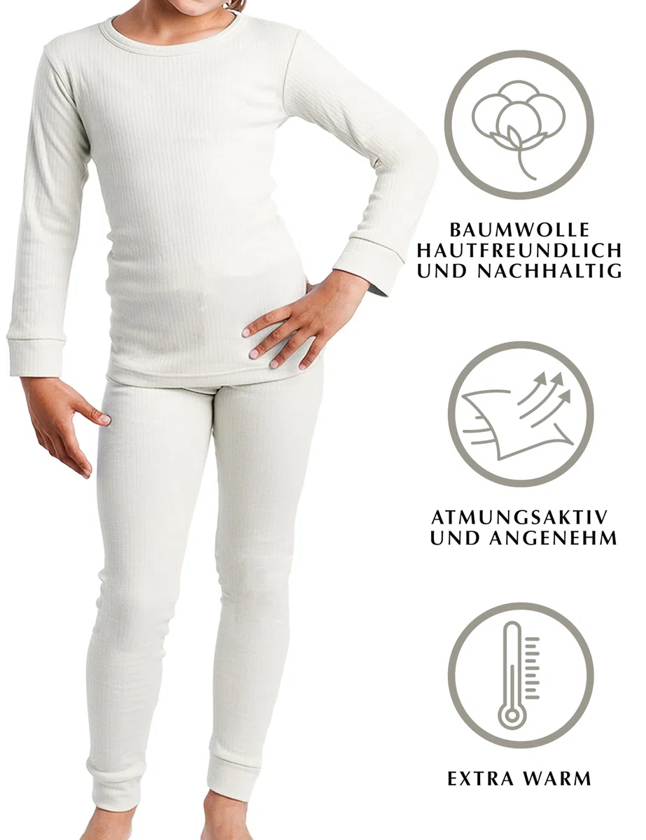 OCERA Winter Thermowäsche-Set für Kinder, aus Baumwolle für Schnee, Ski, Snowboard, Schlitten Wandern oder zuhause, warme angeraute Innenseite
