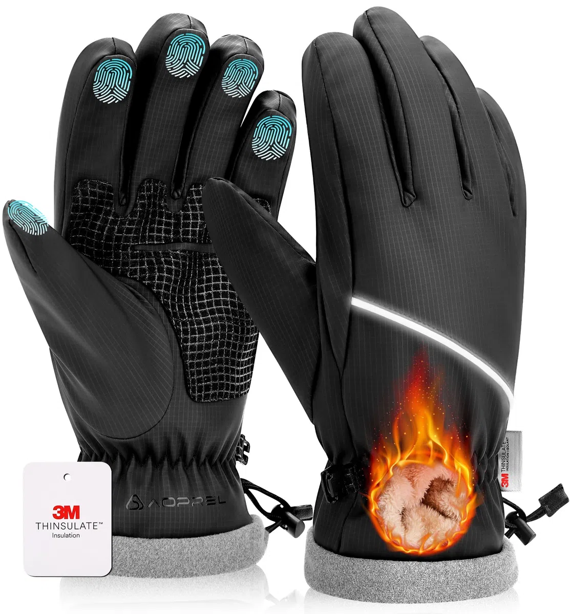 AOPREL Wasserdicht Winterhandschuhe Herren Damen 3M Thinsulate Thermo Handschuhe rutschfest Touchscreen Sporthandschuhe für Skifahren,Radfahren,Schneeschaufeln & Outdoor-Arbeiten