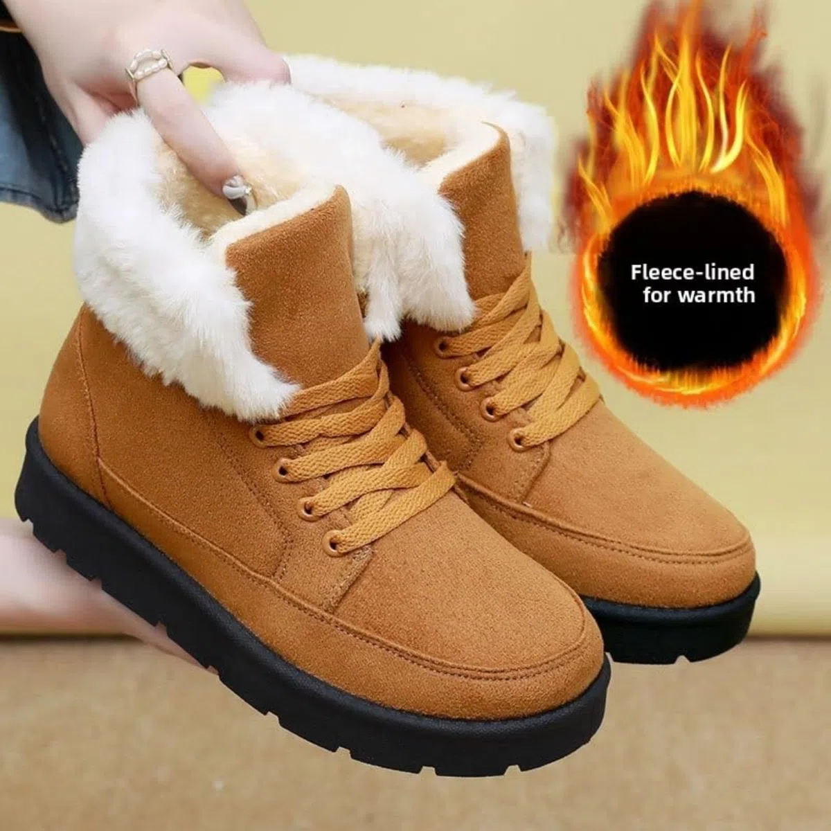 Generisch Winterschuhe Damen Gefüttert Warme Winterboots Dicke Warme Lammfellstiefel 2025 Wanderstiefel Schuhe Outdoor Skischuhe Verdickung Thermostiefel Winter Winterstiefel Wasserdicht