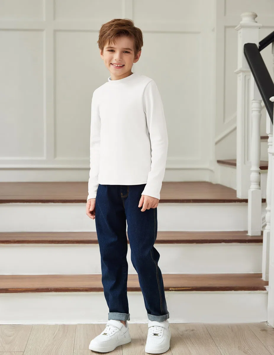 Arshiner Kinder Unterhemd Thermal Top Jungen Langarmshirt Oberteile Klassisch Unterziehshirt Slim Fit Tops Lässige Rollkragenpullover 5-12 Jahre