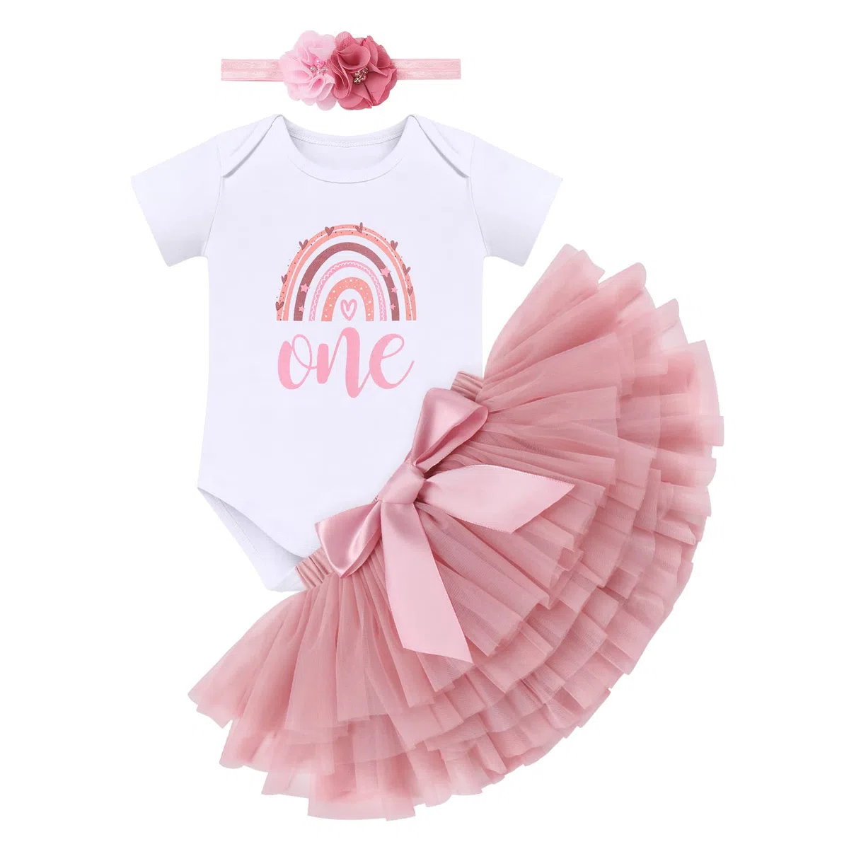 Odizli Baby Mädchen 1./2. Geburtstag Outfit Strampler+Prinzessin Tütü Tüllrock+Stirnband 3tlg Bekleidungssets Fotoshooting