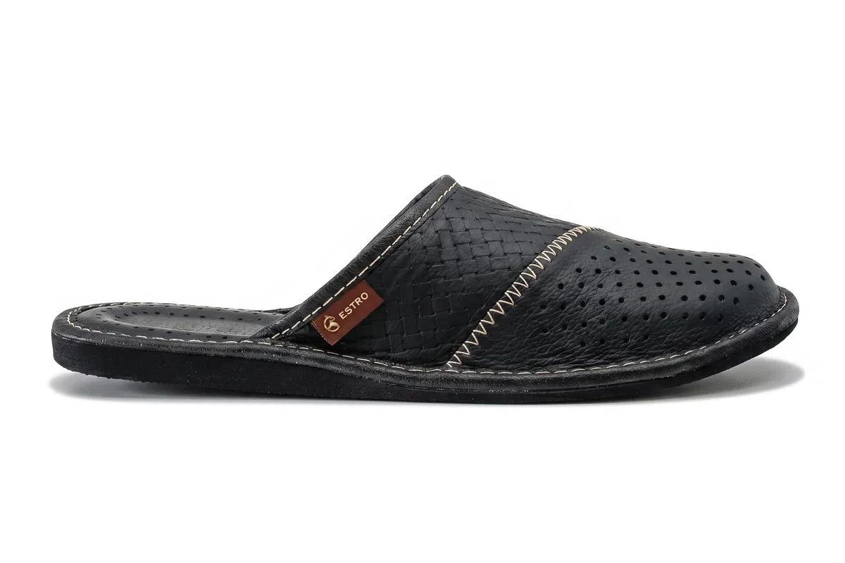 ESTRO Hausschuhe Herren Leder Herrenhausschuhe - Hausschuh Männer Pantoffel Pantoffeln Pantoletten Slipper Mann M55