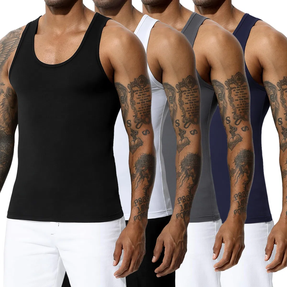 Casey Kevin Unterhemd Herren 4er Pack Tank Top Männer Ärmellos Tanktop für Herren