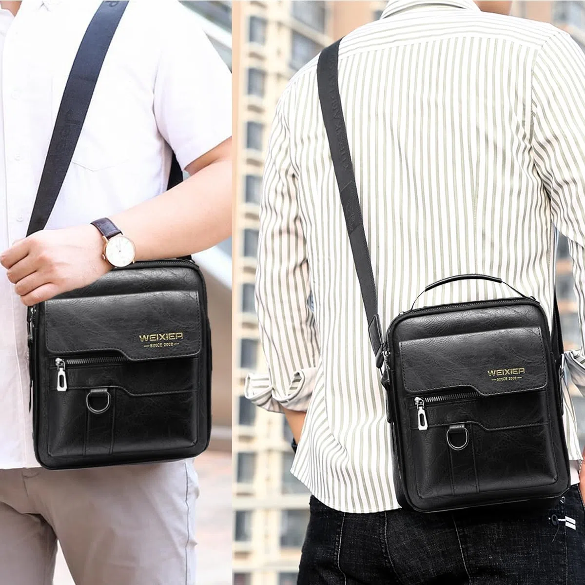 ANPTER Umhängetasche PU Leder Herren Schultertasche Herrentasche Shoulder Bag Seitentasche Crossbody Vintage Umhängetaschen Handytasche Messenger Bag Umhängen Tasche Man (Schwarz Schultertaschen)