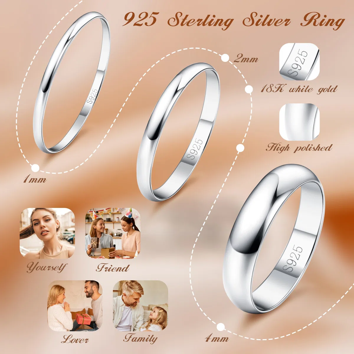Diamday 925 Sterling Silber Ring Frauen Männer Schlicht Verlobungsring Polierte Trauring Hochzeit Glänzend Elegant Ring Silber Damen Ehering für Paar Simpel Damenring Herrenring Schmuck 52-65 2/4MM