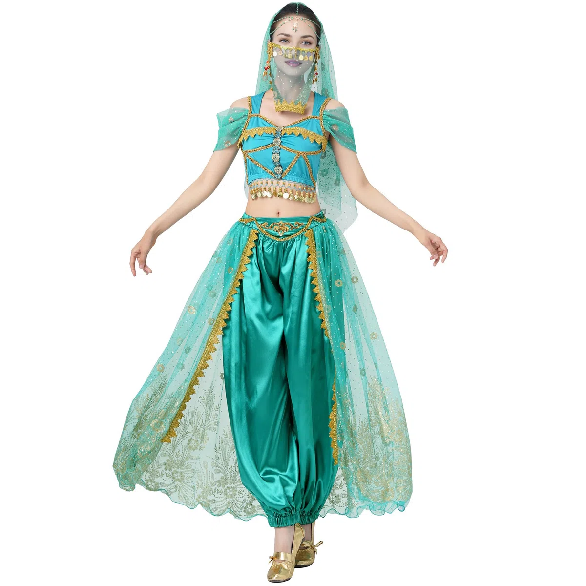 MUNAFIE Aladdin Bauchtanz Kostüm Jasmin Prinzessin Pailletten Kostüm Cosplay Halloween Karneval Geburtstag Party Outfits