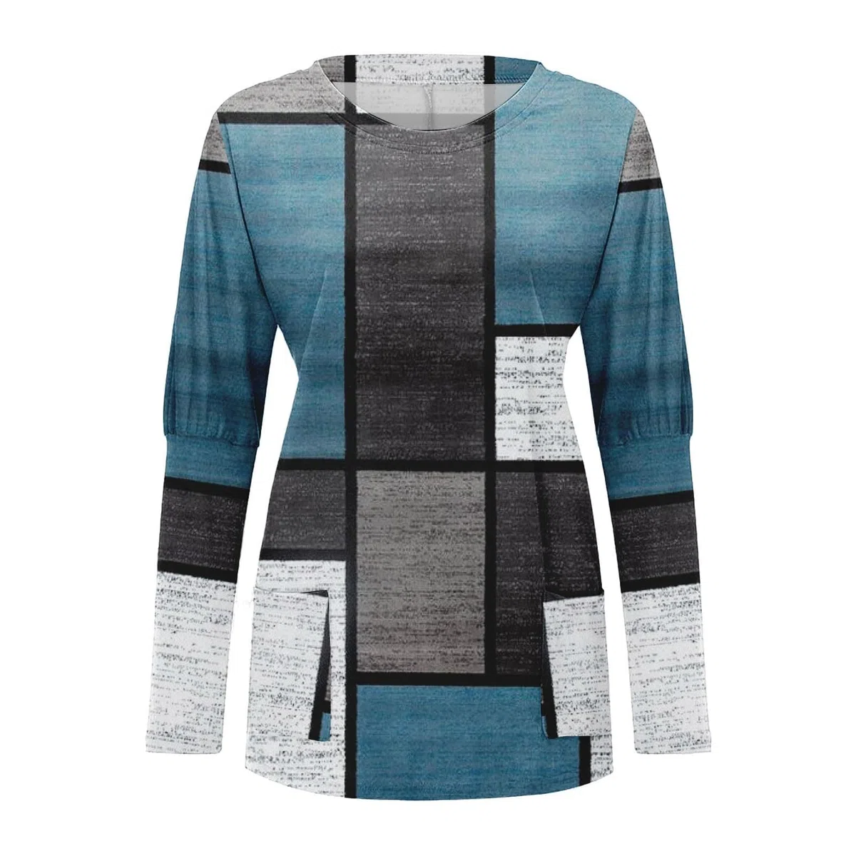 Langarmshirt Damen Longpullover - Pullover Damen Lang Oberteile T Shirt Bedrucken Vintage Longshirt Casual Langarm Sweatshirt mit Taschen Tshirt Bluse Tunika Tops Blusen & Tuniken für Frauen
