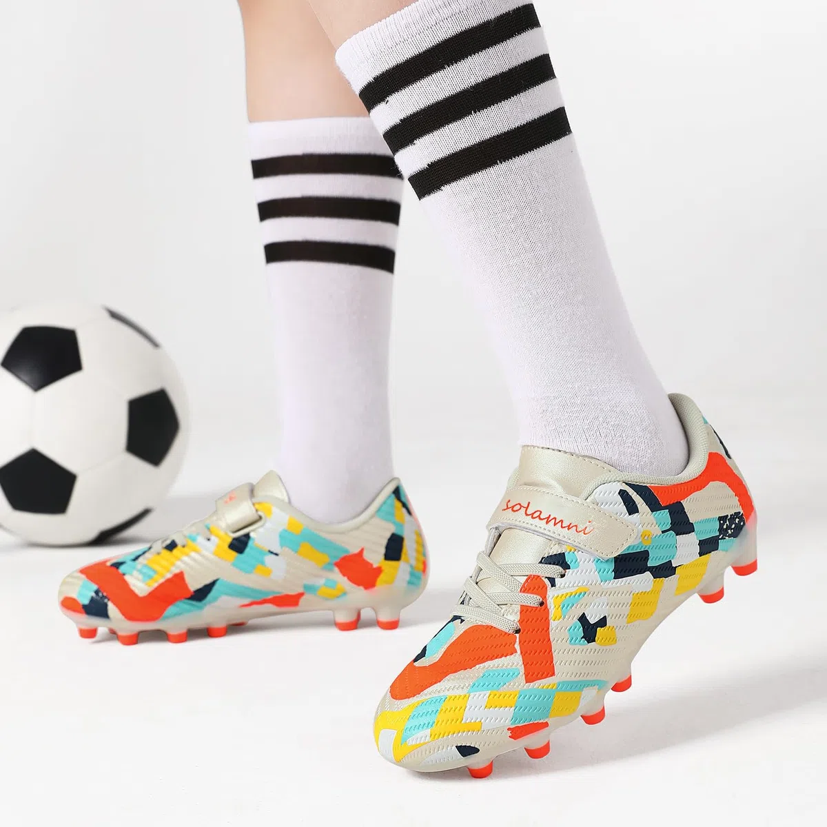 Fußballschuhe Kinder für Jungen & Mädchen Kunstrasen Kickschuhe Klettverschluss Multinocken Fussballschuhe Athletics Trainingsschuhe