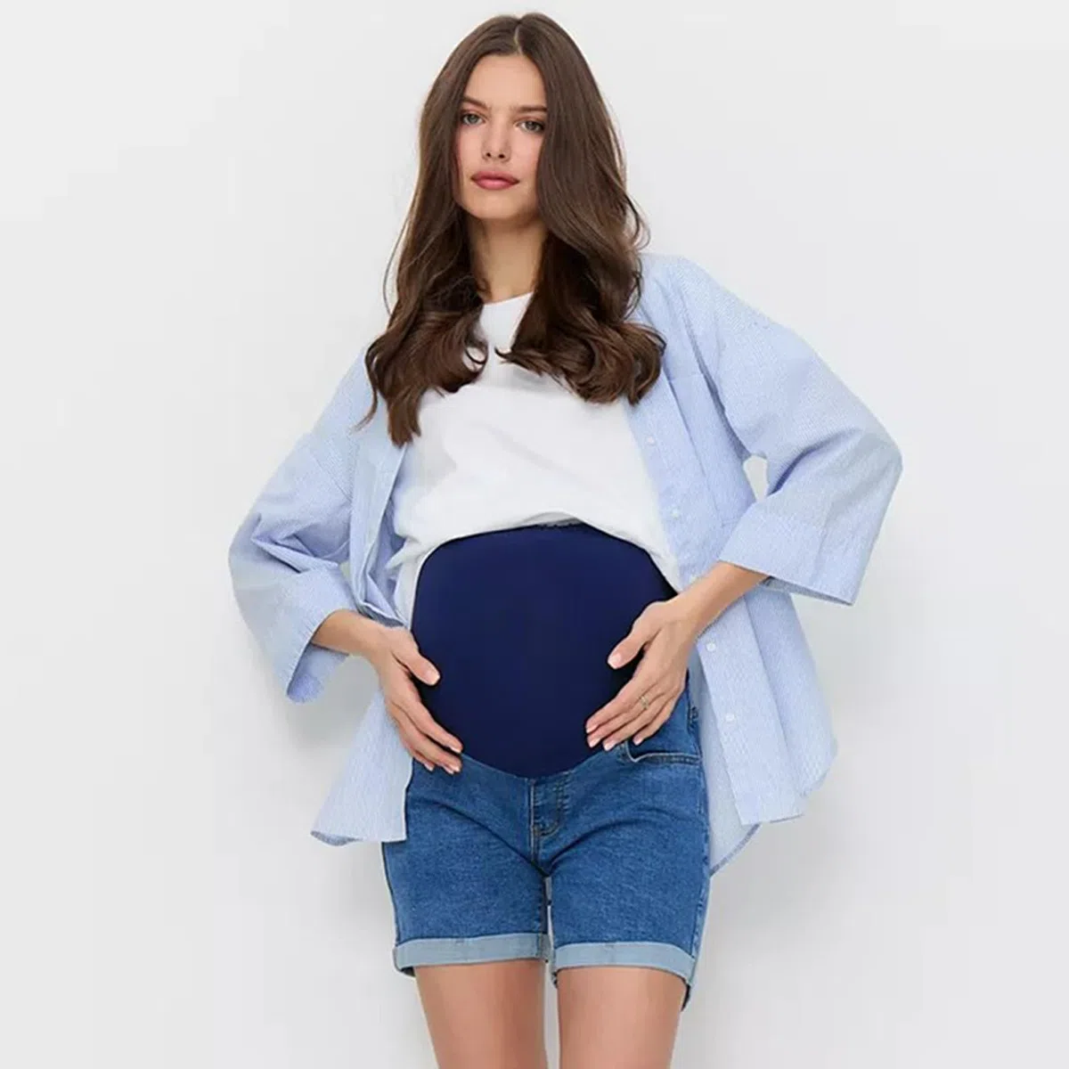 inhzoy Schwangerschaft Sommer Shorts Schwangere Damen Jeans Slim Fit Denim Shorts Bermuda Umstandsjeans Über Dem Bauch Elastisch Freizeit