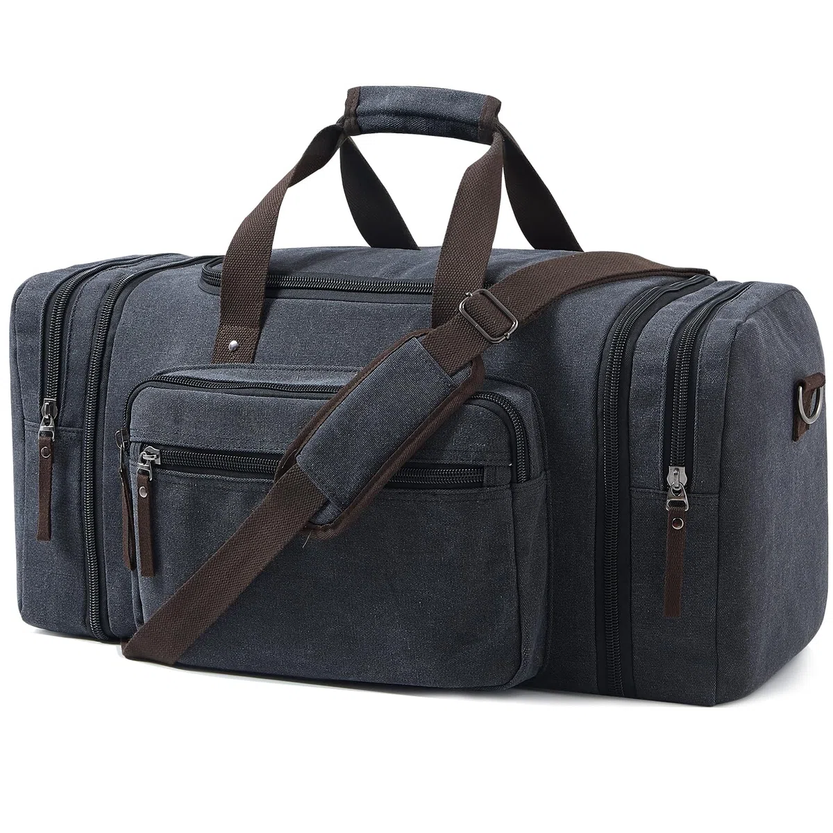 Erweiterbare Reisetasche 70L, Große Sporttasche Herren Damen, Robuste Stofftasche für Reisen, Fitness und Business, Handgepäcktasche (Dunkelgrau)