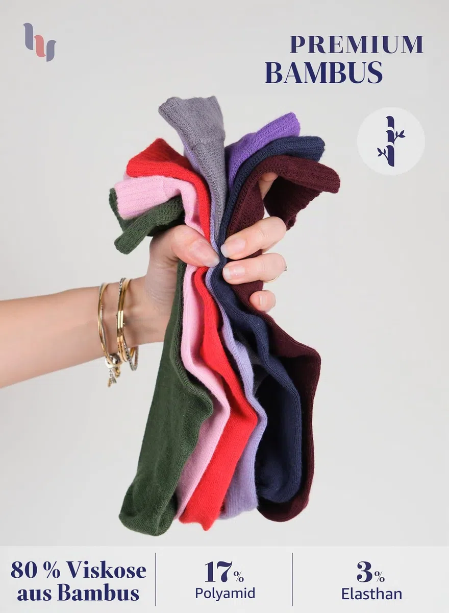 Hugh Ugoli Damen Bambus Diabetiker Crew Socken [4 Paar] | Superweiche, Dünne & Atmungsaktiv Socken, Breit & Locker für Geschwollene Knöchel | Nicht Bindende & Nahtlos | Schuhgröße: 36–39/39–43