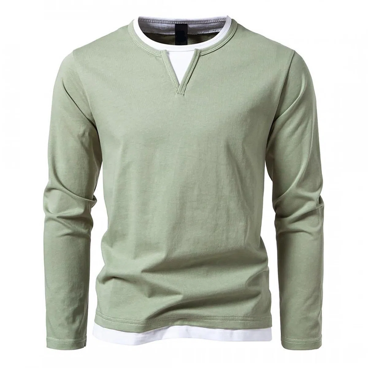 Shirt Herren Slim Fit Langarmshirt 2 in 1 Pullover V-Ausschnitt Langarm Sports Casual T-Shirt Stretch Muskulöse Passform Lässige Unterwäsche Muskel Workout Top Unterhemden