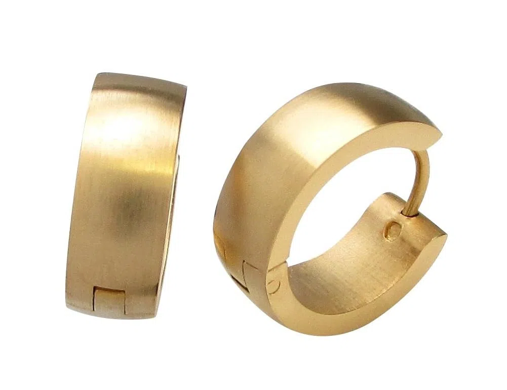 6mm / Ø 16mm Edelstahl Ohrringe Matt Golden Klapp Creolen Herren Damen Ohrstecker Bogen Gewölbt Ohrclicker ER15112