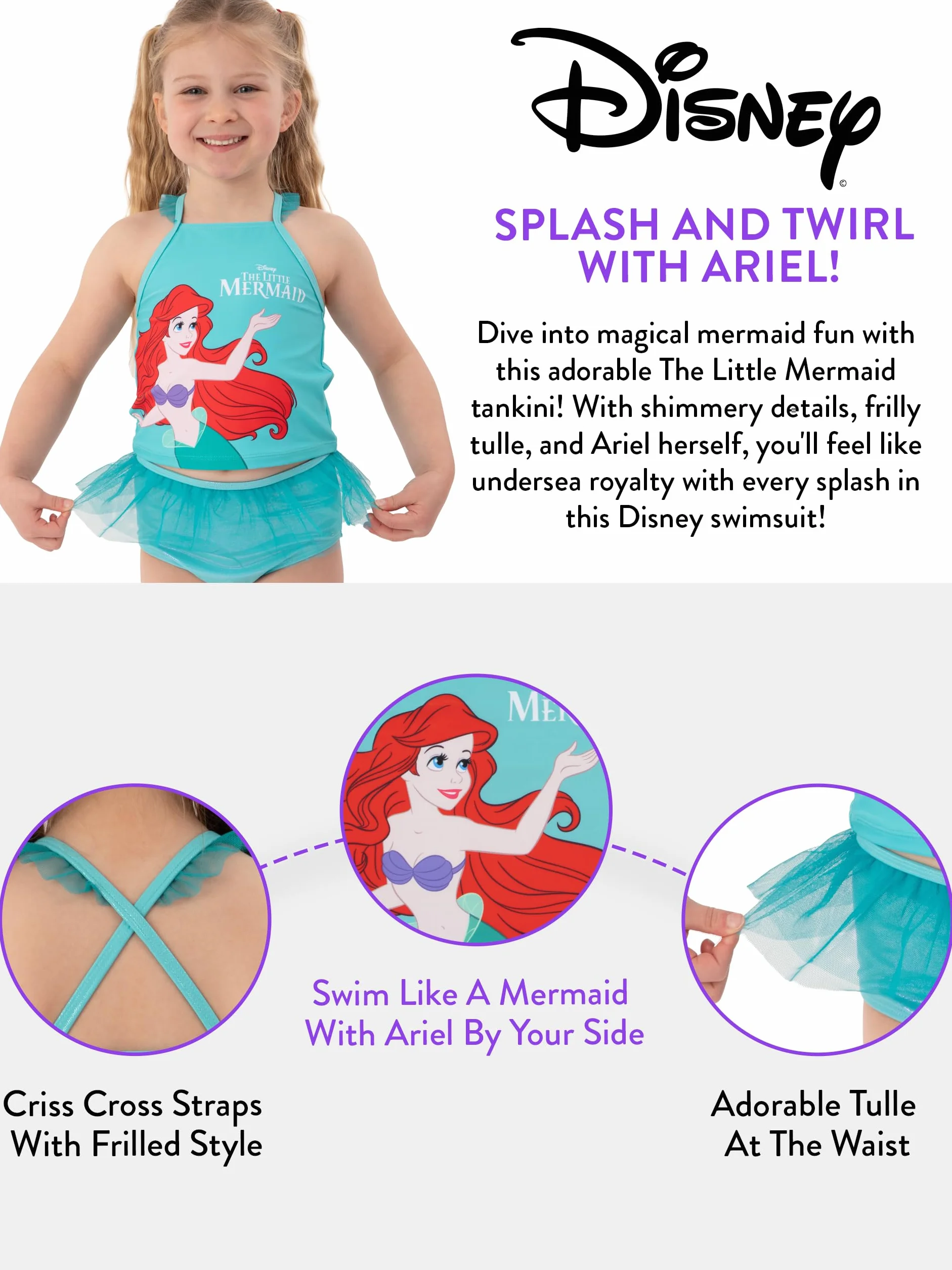 Disney Prinzessin Badeanzug Mädchen, Arielle Tankini Mädchen, Badeanzug Kinder