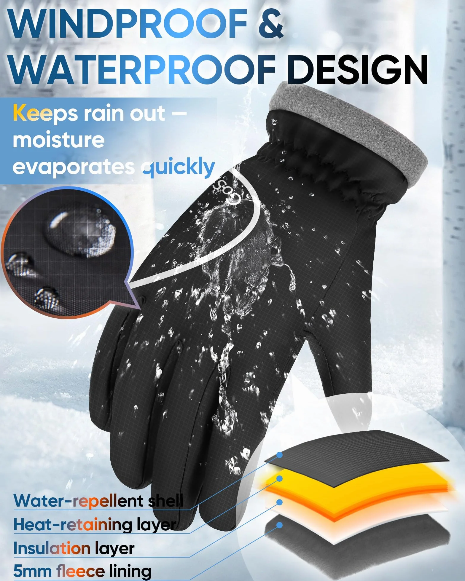 Fahrrad Handschuhe Herren Damen, Warme Sporthandschuhe mit Touchscreen [Weiches Vlies & Atmungsaktive] Radsporthandschue Laufhandschuhe Sporthandschuhe Unisex