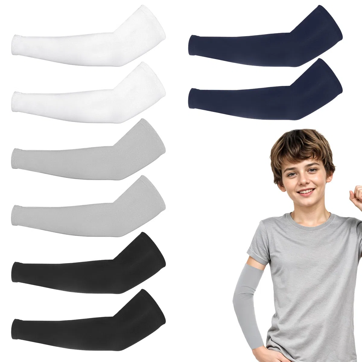 Ouligay 4 Paar Kinder Arm Sleeve UV Sonnenschutz Ärmel Ärmlinge Uv Schutz Armstulpen Sommer UPF 50+ Armsleeve Kühlung Armlinge für Mädchen Jungen Volleyball Basketball Fußball Golf