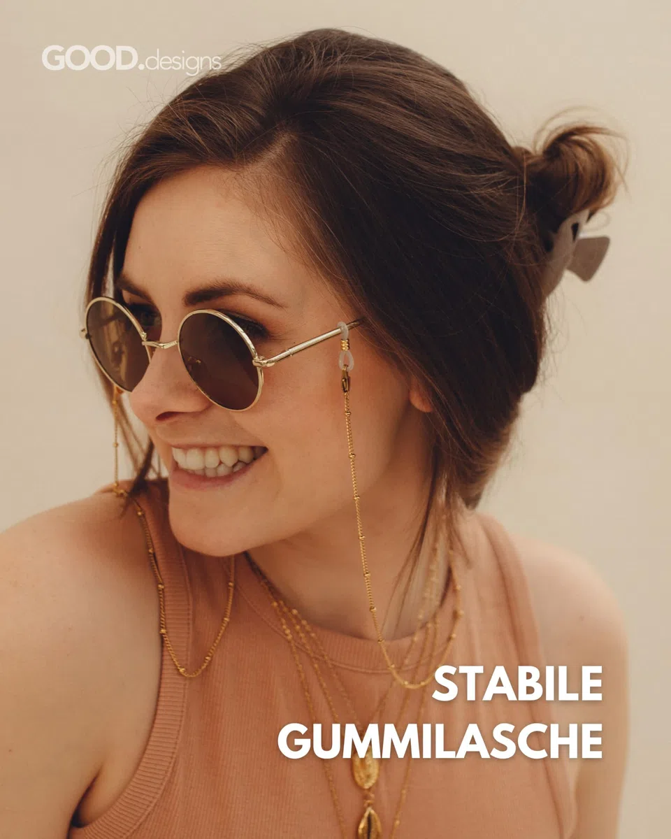 GD GOOD.designs Brillenkette Damen (75cm) 100% Wasserfest | Kette für Brillen in Gold, Silber oder Rosegold | Edelstahl Brillenband für Sonnenbrillen