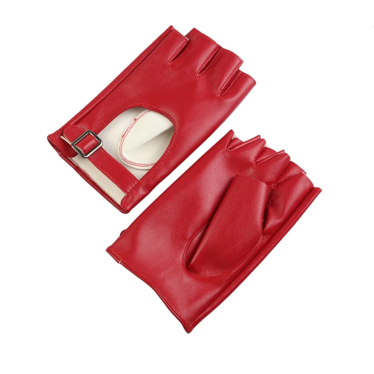 Long Keeper Fingerlose Lederhandschuhe Damen Ungefüttert Fahrhandschuhe Halbfinger Frauen Handschuhe Leder Punk Costume für Fahren Cosplay, Einheitsgröße