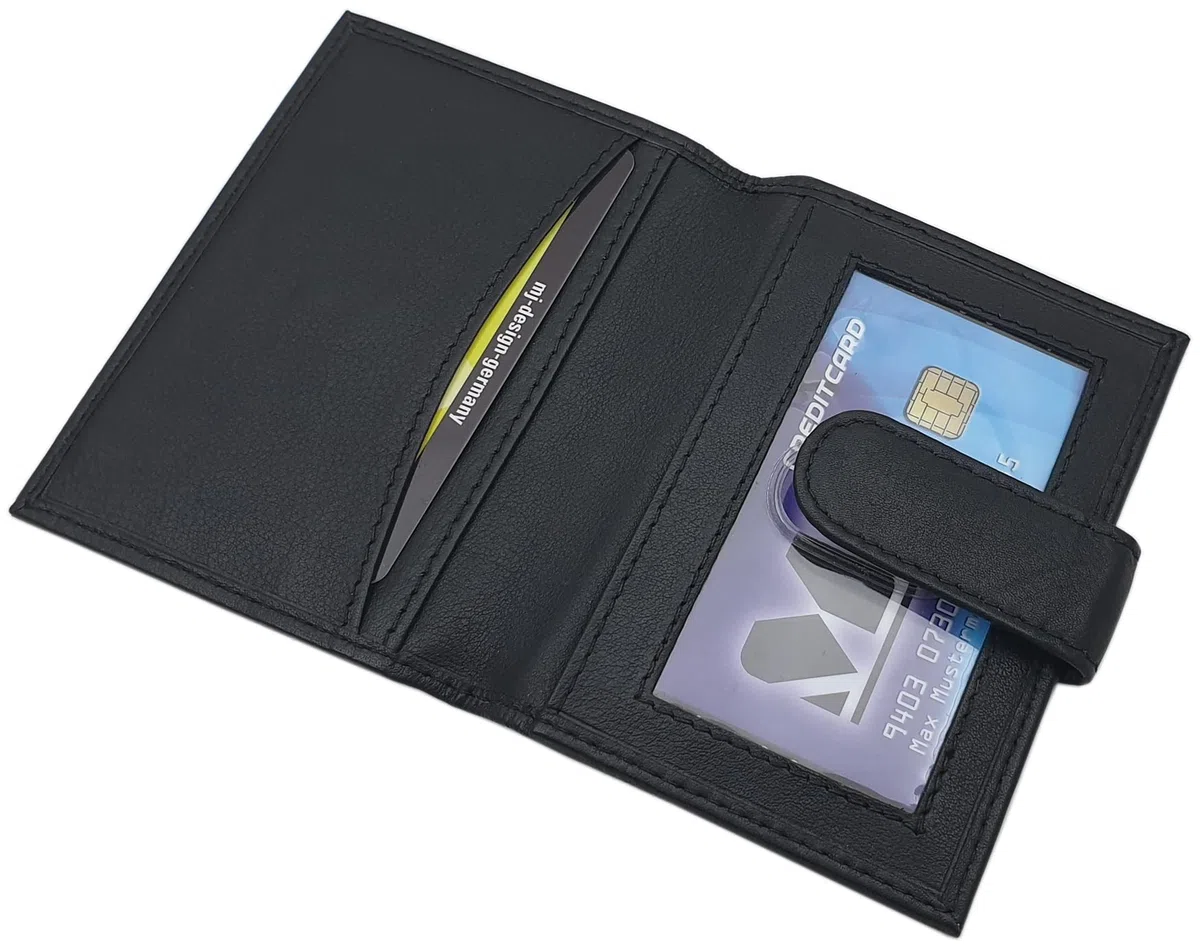 myledershop XXL Kalbsleder Kreditkartenetui/Kartenetui/Visitenkartenetui/Scheckkartenetui/Kartenmäppchen MJ-Design-Germany mit RFID & NFC Schutz (Schwarz)