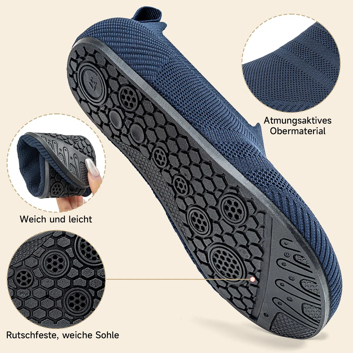 KOWAYI Hausschuhe Herren Haussocken Damen Leichte Geschlossene Hüttenschuhe Atmungsaktive Slipper Cozy Pantoffeln Unisex Barfußschuhe