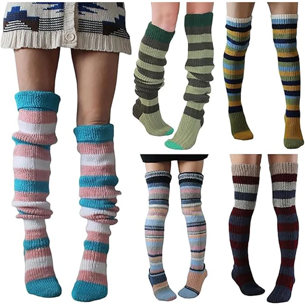 Overknee-Strümpfe für Damen, Strick-Beinwärmer für Damen, Overknee-Stiefelsocken mit Zopfmuster