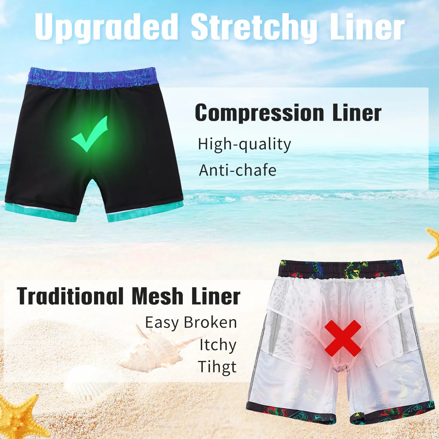 kids4ever Badehose Jungen Kinder Badeshorts mit Kompression Liner 2 in 1 Schnelltrocknend Strandhose Surf Shorts Kurze Schwimmhose 7-18 Jahre