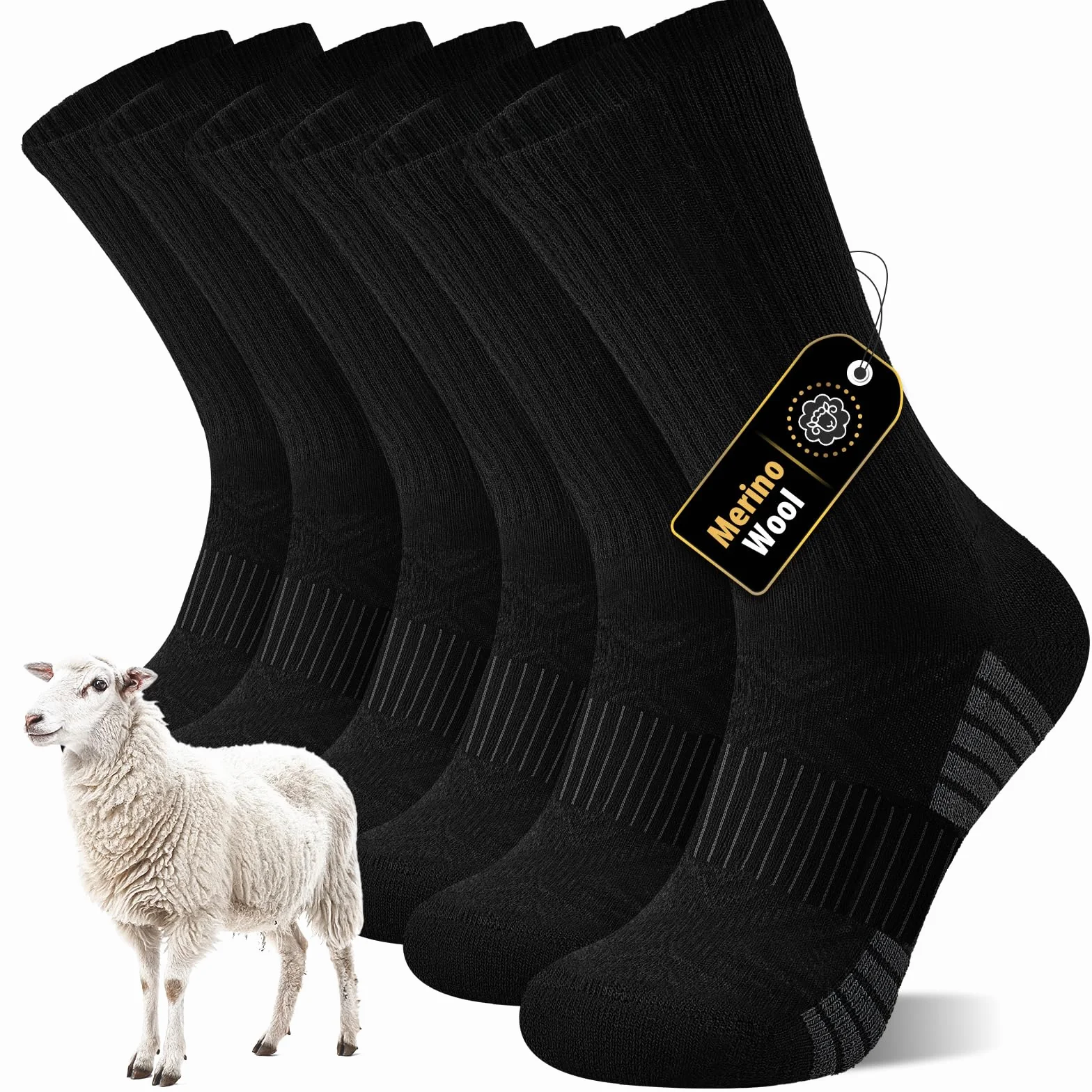 Merino Socken Herren Damen 3 Paar – Warme Wollsocken, Atmungsaktive Thermosocken Wintersocken, Weiche Wandersocken Sportsocken, Trekkingsocken für Outdoor & Arbeit, Schwarz Blau
