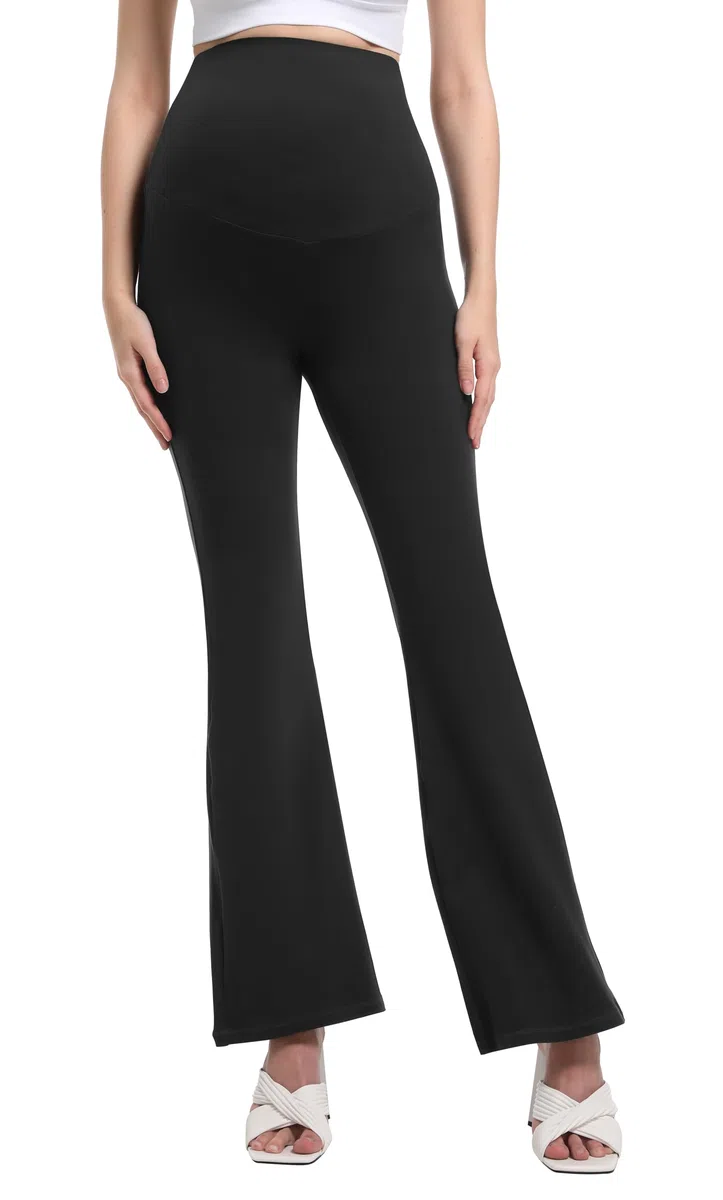Schwangerschafts Leggings Damen Umstands-Schlaghosen-Leggings Mutterschaft Yoga Hosen Blickdicht Stretchy Bootcut über dem Bauch Umstandshosen Hose für Arbeit Lounge Sporthose