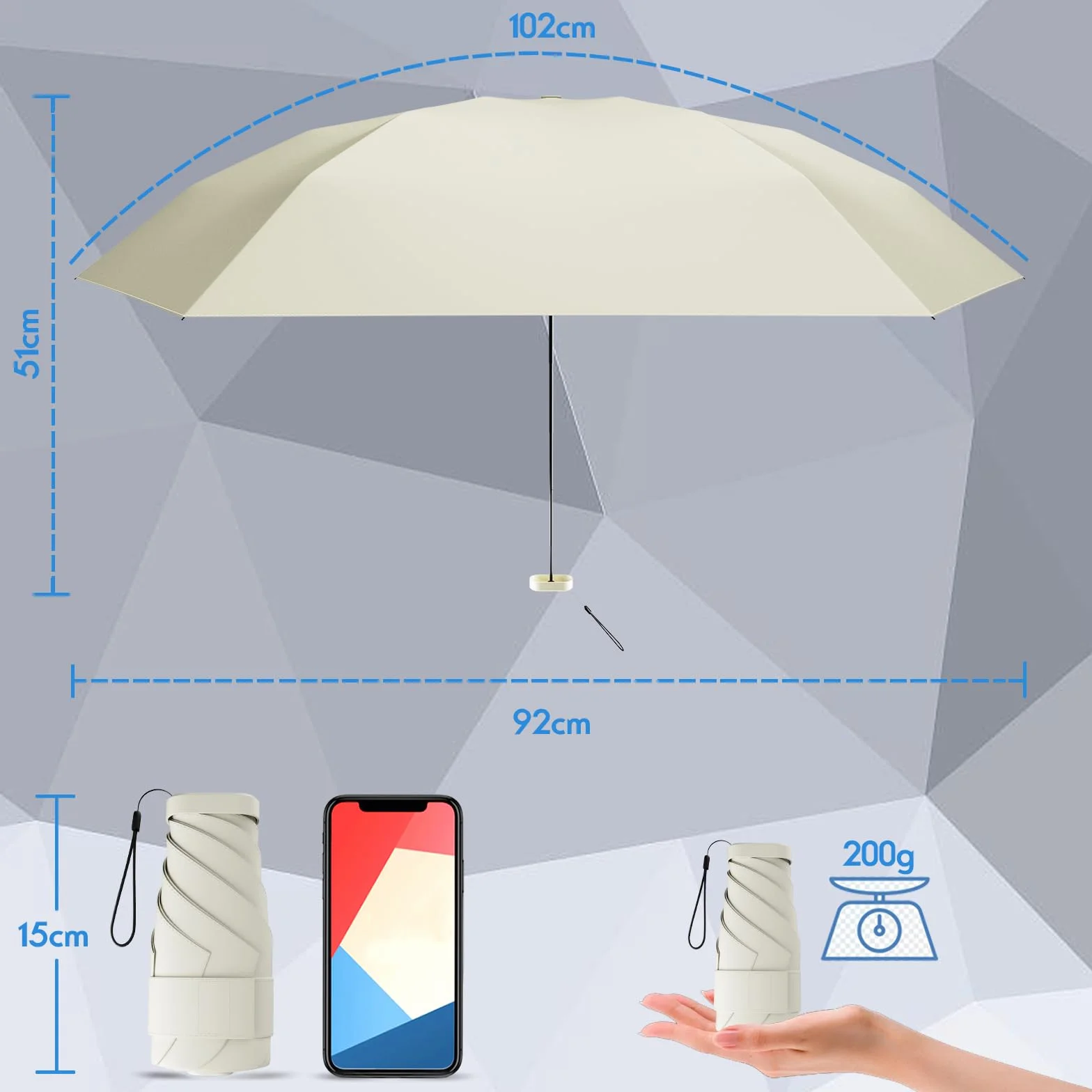 Kompakter Mini-Reiseschirm, aus umweltfreundlichen Materialien, ultraleicht, sonnen- und regenbeständiger kleiner Regenschirm, Taschenschirm, Geschenk