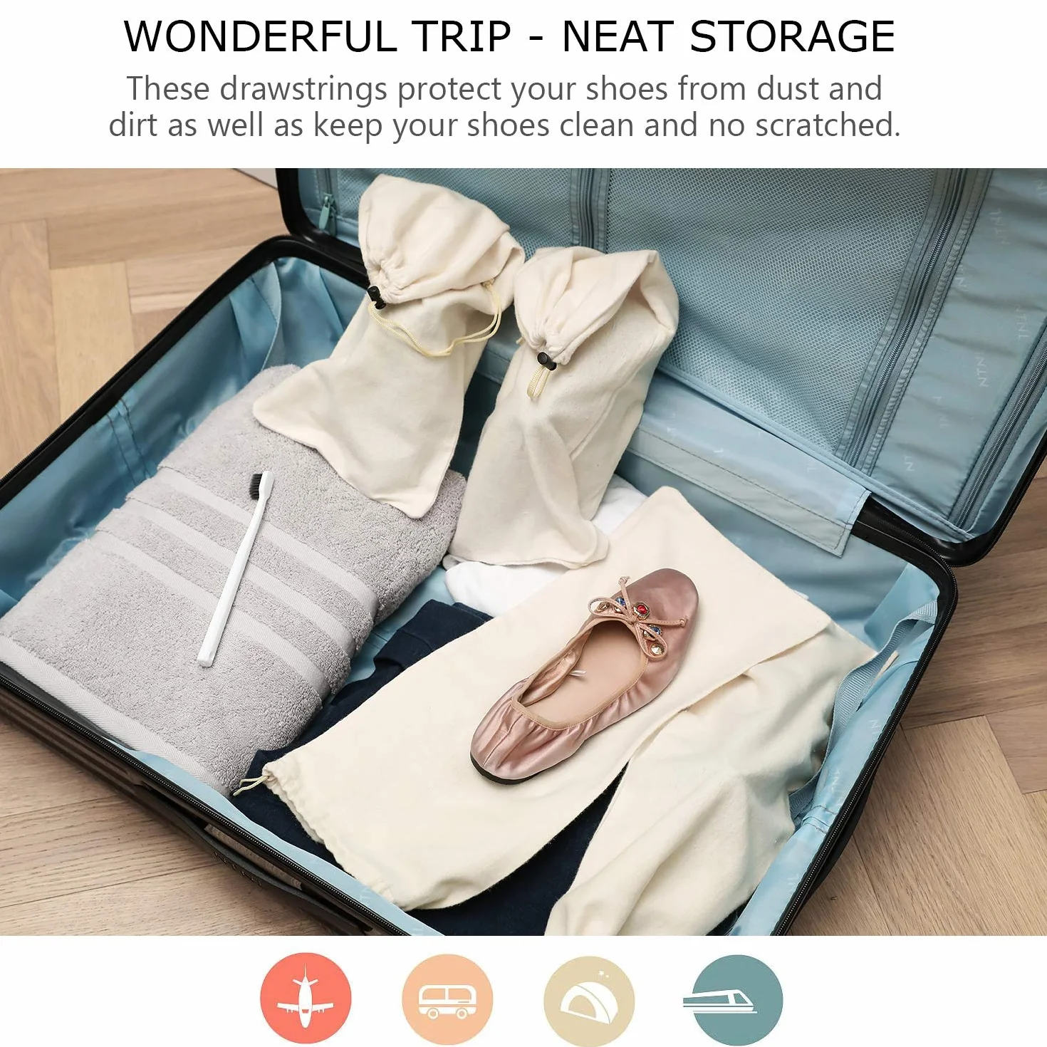 Schuhbeutel Baumwolle Reise Schuhsack mit Kordelzug Schuhtasche für Herren Damen Schuhe Staubbeutel