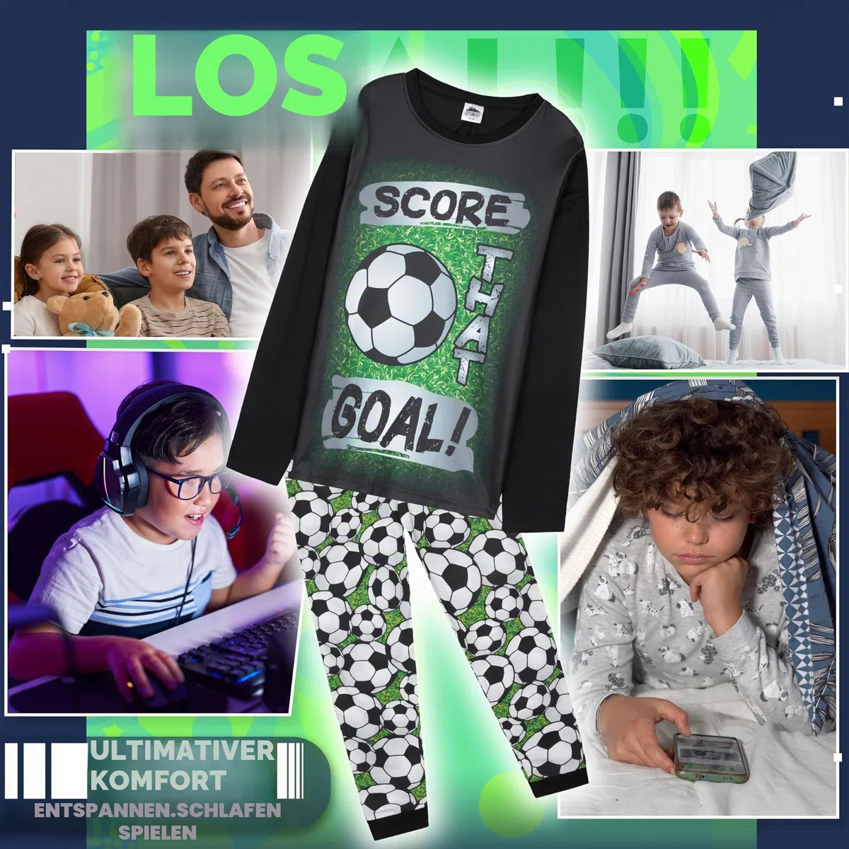 CityComfort Schlafanzug Jungen Lang Weich Pyjama Set mit Coolen Designs Gamer Order Fussball Lounge Wear Geschenke Jungs Teens