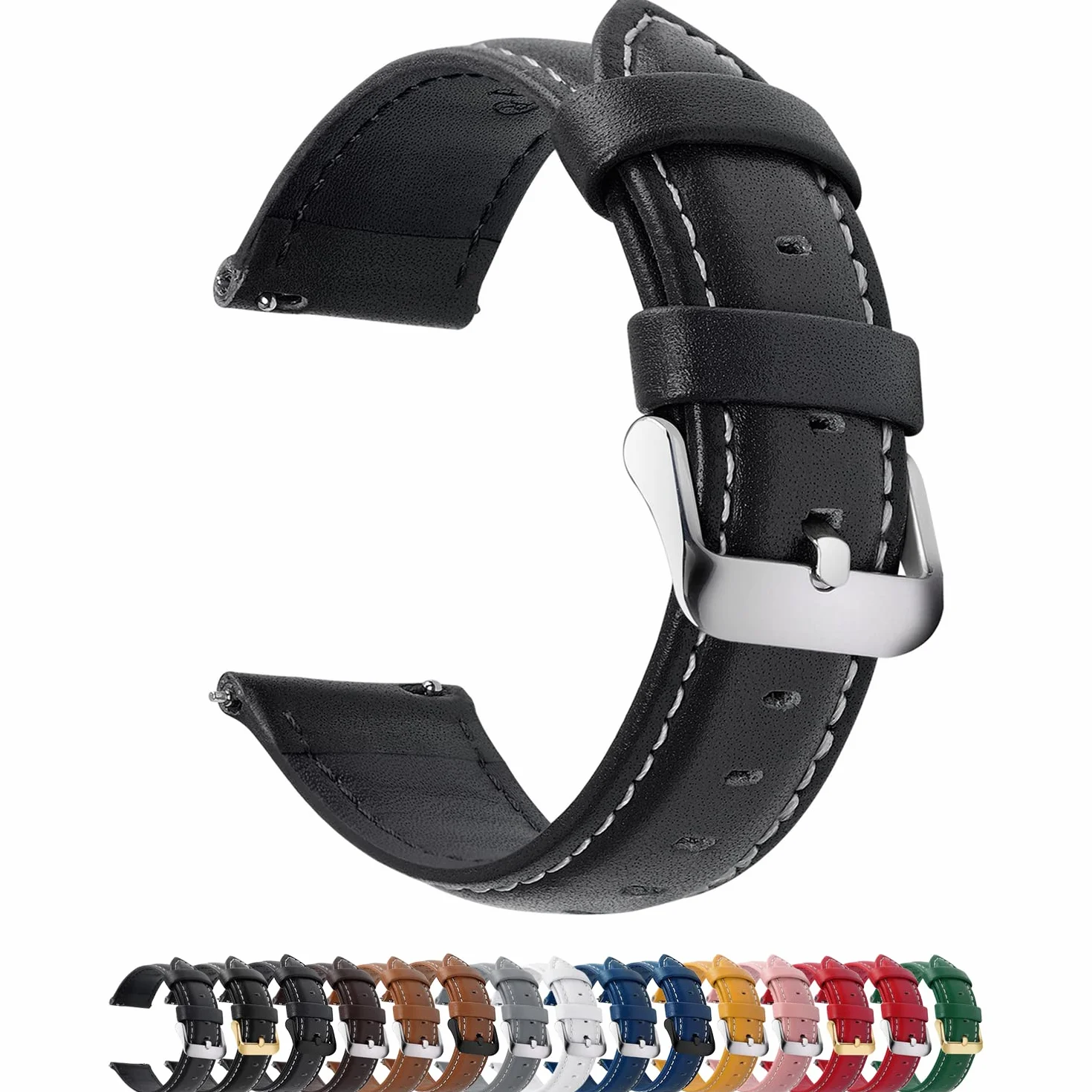 Fullmosa 12 Farben 22mm Uhrenarmband,12/14/16/18/19/20/24mm Vintage Lederarmband Ersatzrmbänder für Smartwatch und Universal-Uhr mit Edelstahl Schließe für Herren,22mm Uhrband Schwarz