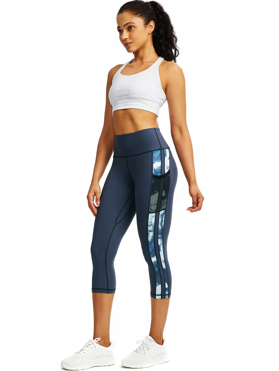 Damen 3/4 Jogginghose mit Taschen, Sporthose Damen 3/4 mit Tummy Control und Vier-Wege-Stretch, Schwarz, XS-XXL