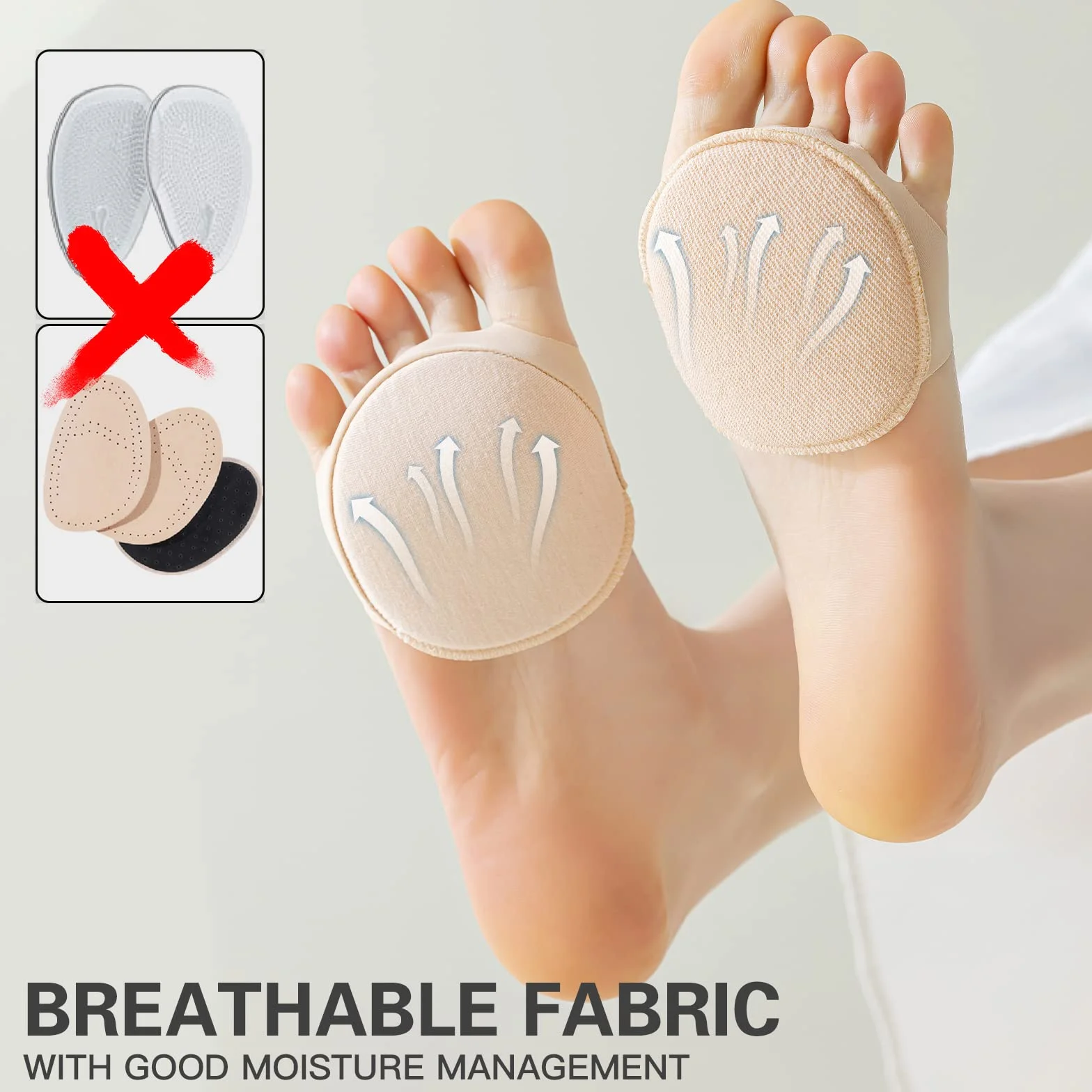 Caudblor 6 Paar Füßlinge Zehensocken damen Toe Socks Invisible Baumwolle Zehenkappe Vorfußpolster Schwarz Beige High Heel Kissen Schuheinlagen 36-39 39-42
