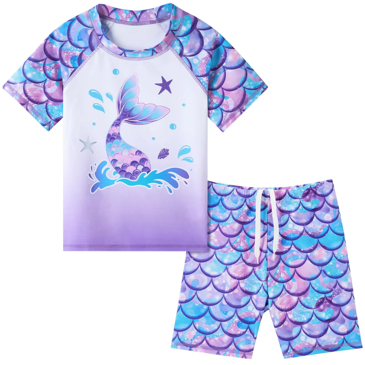 WAWSAM Mädchen Badeanzug Bademode Schwimmen 2 Stück Kinder Uv-Schutz Badeanzug Bade-Set Trunk und Rashguard