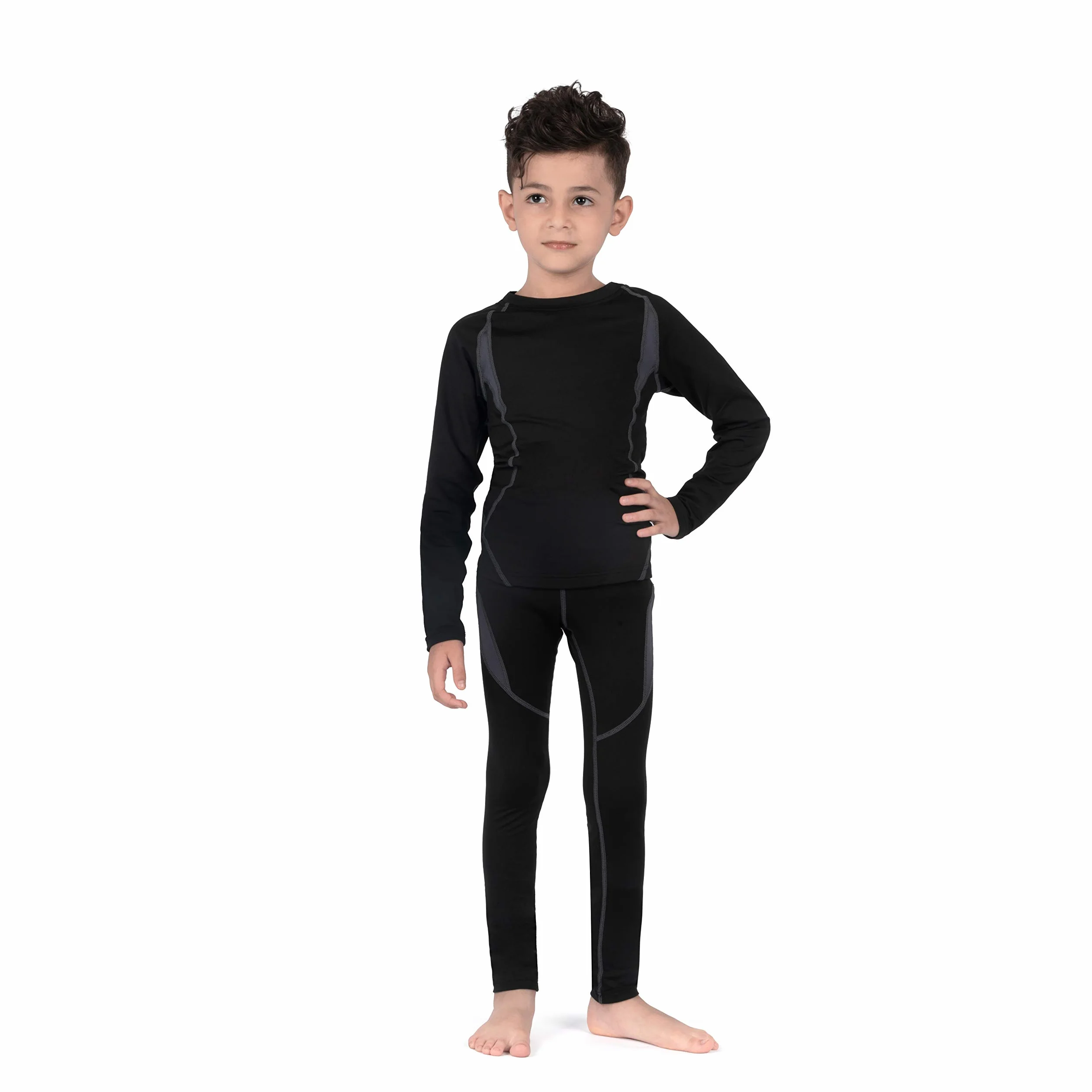 SAGUARO Thermounterwäsche Set Kinder Atmungsaktiv Thermoaktiv Skiunterwäsche Funktionswäsche für Mädchen & Jungen Schwarz Gr.122-128