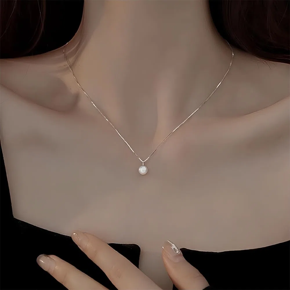 Halskette aus natürlichen Perlen, Perlenkette mit echt Silberkette und echt Perlen Weiß für Damen und Mädchen Elegant