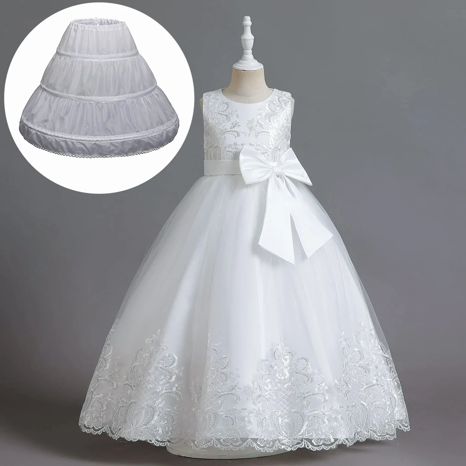 Reifrock Mädchen Petticoat Unterrock 3 Creolen Reifrock Kinder Crinoline Blumenmädchen Krinoline Rock Weiß