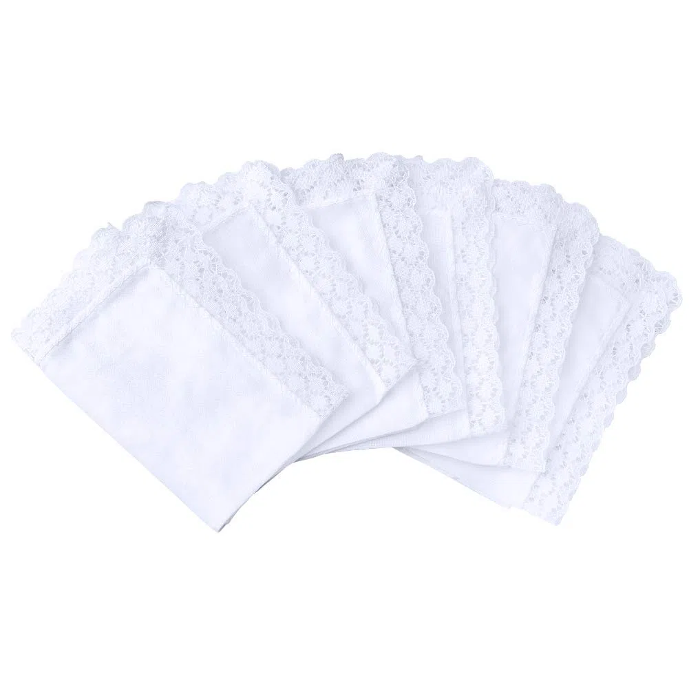 HOULIFE 6/12 Stücke Damen Klein Weiß Taschentücher aus Reiner Baumwolle mit Spitzen 25x25cm für Alltagsgebrauch&Hochzeit
