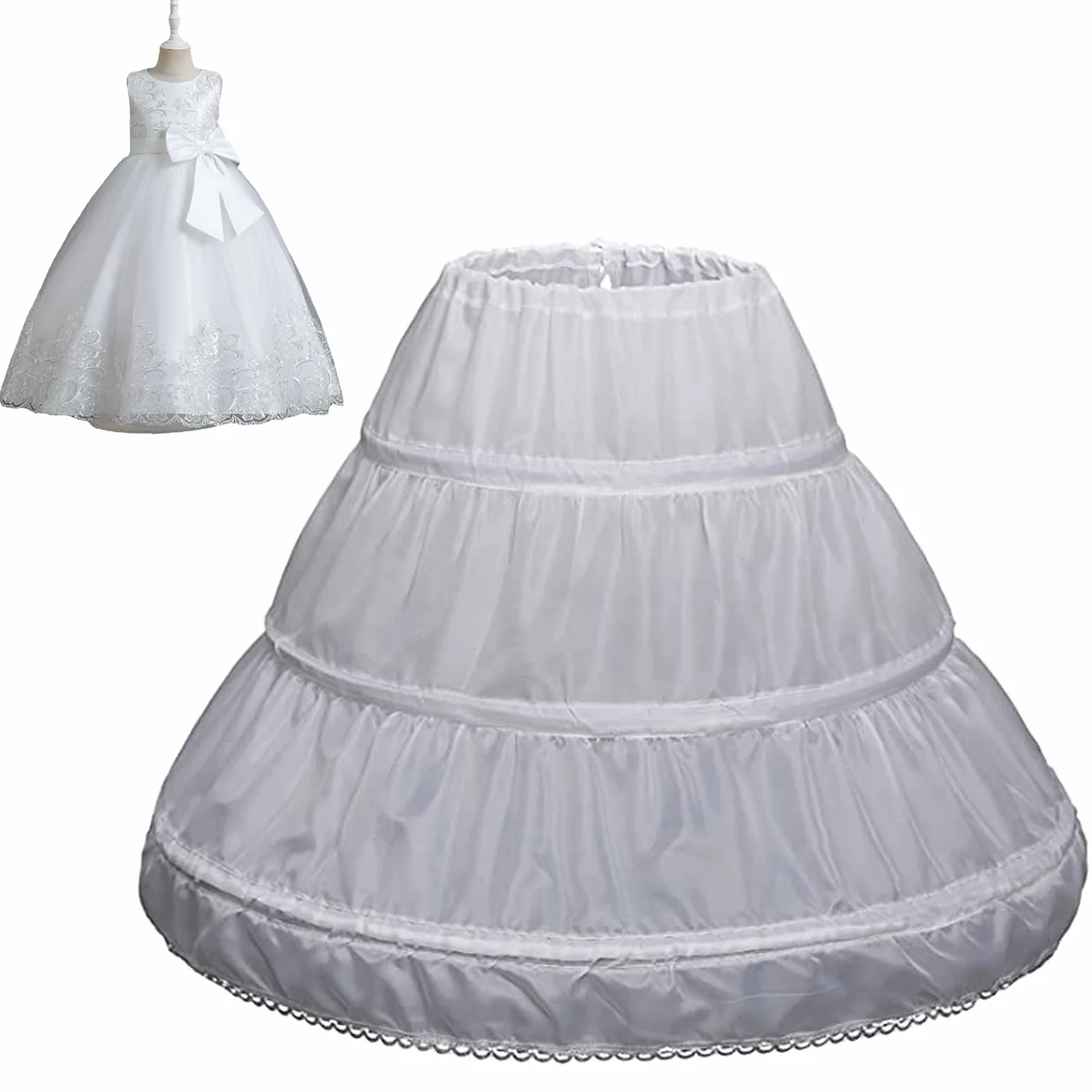 Reifrock Mädchen Petticoat Unterrock 3 Creolen Reifrock Kinder Crinoline Blumenmädchen Krinoline Rock Weiß