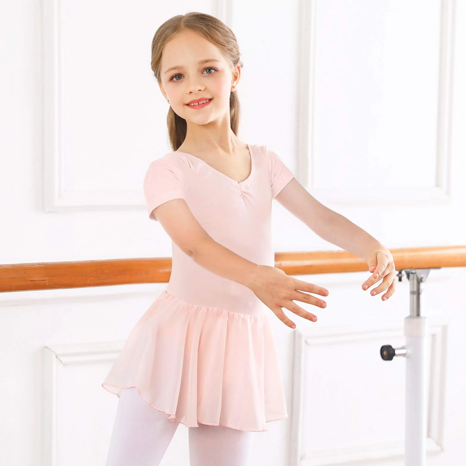 Bezioner Kinder Ballettkleidung Mädchen Ballettkleid Kurzarm Balletttrikot Ballettanzug Tanzkleid Tanzbody aus Baumwolle mit Chiffon Rock Tütü
