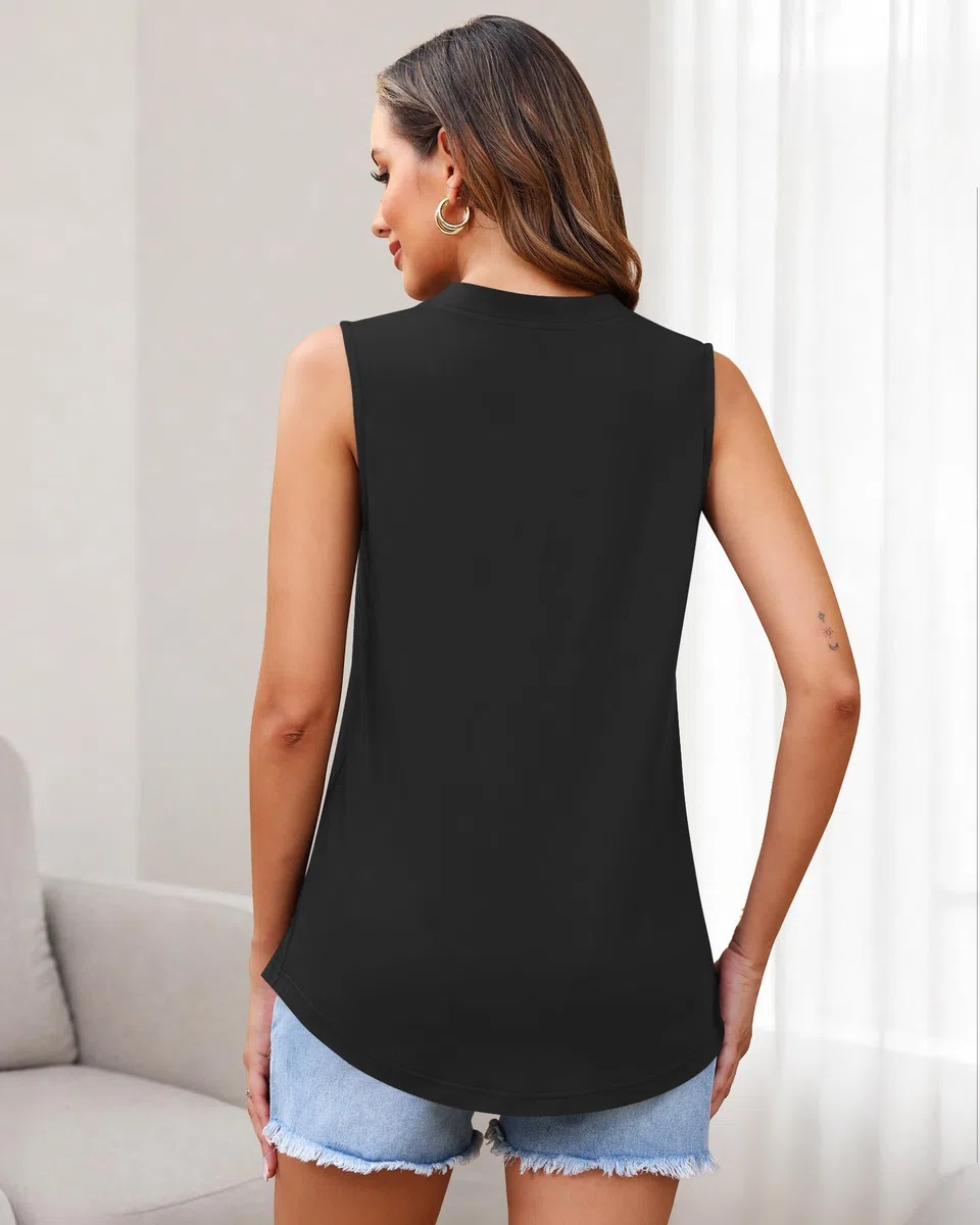 WNEEDU Tank Top Damen Lang mit V-Ausschnitt für Sommer
